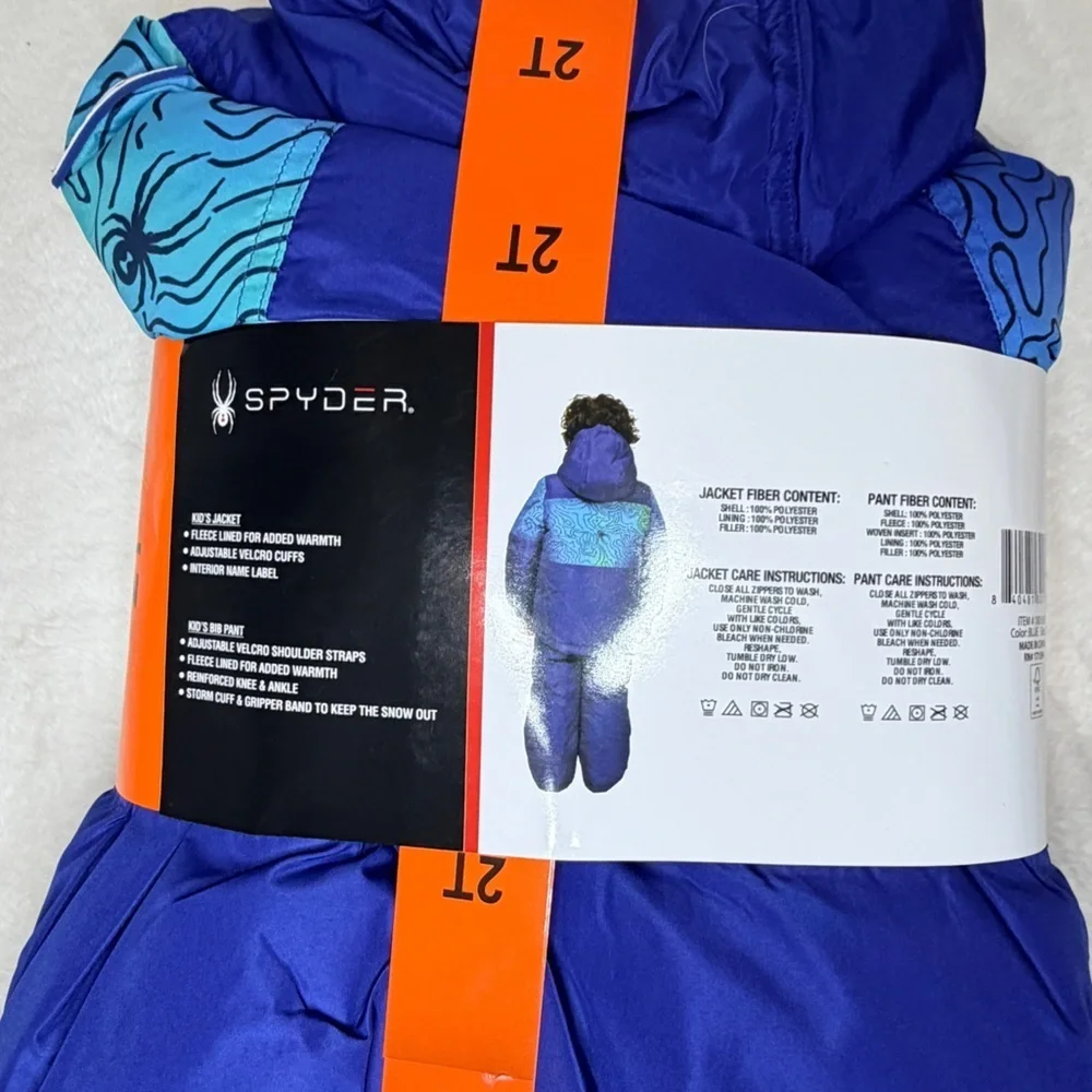 Spyder Kids 2 Piece Snowsuit Jacket Bib Pants Blue Size 2T NWT